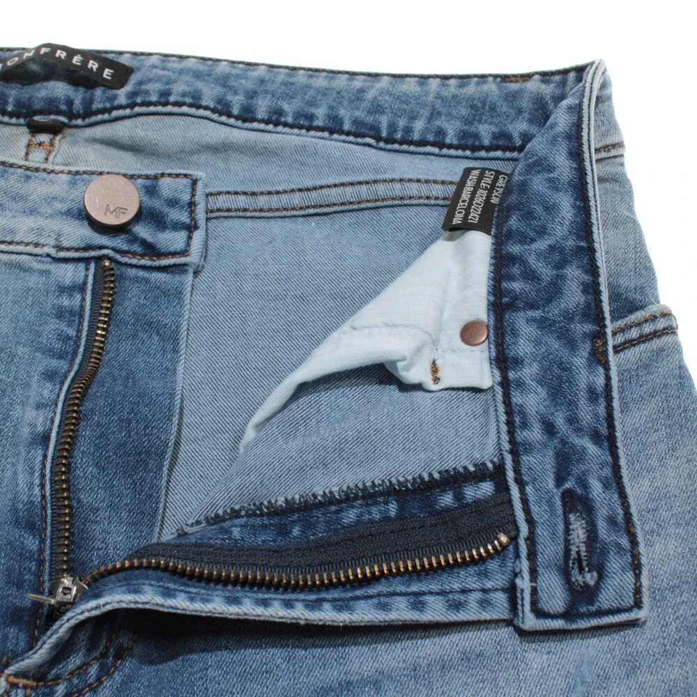 Monfrere NWT Distressed Skinny Jeans Size 34 US Greyson in Blue Cotton Blend